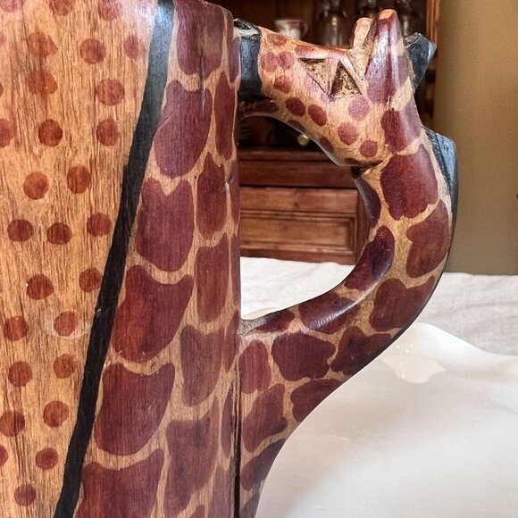 Hand-Carved Wooden Mug With Giraffe Handle & Giraffe Print Design 4.5" Tall 2.7 - Picture 3 of 11